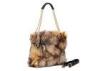 Pebble Leather Ladies Shoulder Bag / Fox Fur Bag with Chain Shoulder Strap