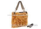 Womens Real Fur Handbags Khaki Tote Bag with Genuine Leather Handles