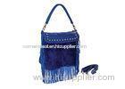 Modern Royal Blue Soft Rabbit Fur Handbags for Ladies , Two Handles