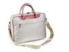 Beige Womens Nylon Bag With Leather Handles , 13 inch Laptop Bag