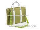 Light Green Womens Nylon Laptop Tote with Genuine Leather Handles