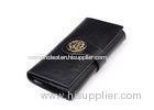 Long Size Tri fold Genuine Leather Wallets for Women , Gold Metal Badge on Front