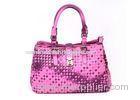 Pink Satchel Bag Womens Leather Tote Bags with Buckled Top Handles