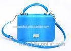 Bright Blue Small Leather Shoulder Bag with Removable Chain Strap