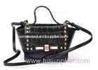 Black Crocodile Embossed Leather Bag / Calf Leather Handbags with Pyramid Studs