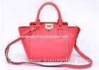 Red Studded Ladies Leather Handbags trapeze bag with zipper / pocket