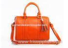 Smooth Orange Ladies Leather Handbags Small Duffle Bag with Cotton Lining