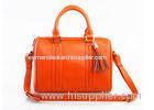 Smooth Orange Ladies Leather Handbags Small Duffle Bag with Cotton Lining