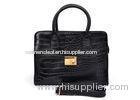 Black oversized Womens Leather Tote Bags , Croco Embossed Pattern