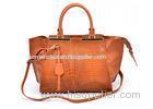 Toasted Almand Business Tote Bags with Zipper / Brown Leather Handbags