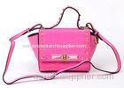 Small Pink Leather Shoulder Bag for Women , Croco Pattern Flap