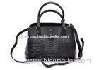 Black Croco Ladies Leather Shoulder Bags with Expandable Sides