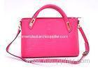 Rose Crocodile Embossed Womens Leather Bags with Adjustable Top Handles
