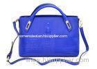 Personalized Blue Womens Leather Briefcase Tote with Adjustable Top Handles