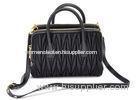 Waterproof Soft Nylon Ladies Leather Handbags Black with Goat Leather Trim