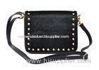 Women Black Horse Hair Leather Crossbody Bags with Crystal Rivets