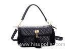 Fur - Trimmed Quilted Black Leather Shoulder Bags For Women , Short Shoulder Strap