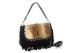 Ladies Black Rabbit Fur Handbags with Crystal Rivets and Suede Leather Fringes