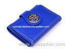Medium Blue Leather Trifold Wallet , Signature Hardware on the Front