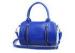 Blue Zippered Womens Leather Tote Bags with Polished Gold Feet