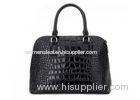 Classic Croco Embossed cow leather handbags Black , Medium Size