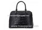 Classic Croco Embossed cow leather handbags Black , Medium Size