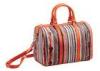 Customised Striped Small Leather Duffle Bag / Cotton lining shoulder bags