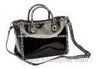 Black Transparent PU Leather Bag Tote with Removable Pouch Inside