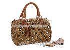 Fashion Brown Soft Nylon Beaded Tote Bags for Women , Ladies