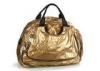 Fashion Oversized Zipper Tote Nylon Bag with Leather Handles in Golden