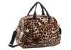 Brown Leopard Print Soft Nylon Bag with Leather Handles in Medium Size