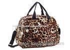 Brown Leopard Print Soft Nylon Bag with Leather Handles in Medium Size