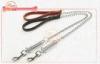 Long Alloy Anti Bite Chain Leather Dog Collar And Leashes With Strong Spring Hook