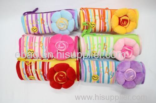 lovely cartoon plush 2#rose cylindrical pencil bags