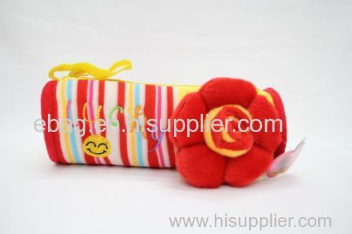 lovely cartoon plush rose cylindrical pencil bags