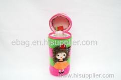 cartoon plush girl cylindrical pencil bags