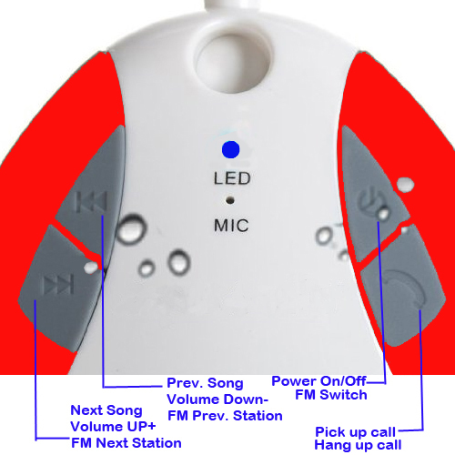 Red water-repellent Hook Design Bluetooth Shower Speaker& Auto FM Shower Radio