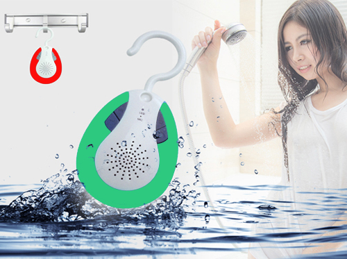 IPX4 water-resistant hook bluetooth shower speaker with FM radio Green