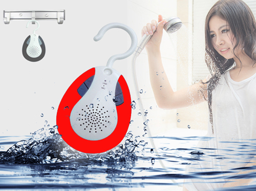 Red water-repellent Hook Design Bluetooth Shower Speaker& Auto FM Shower Radio