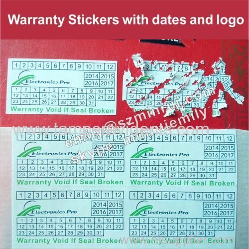 Security Seal warranty stickers and months years and 31 dates