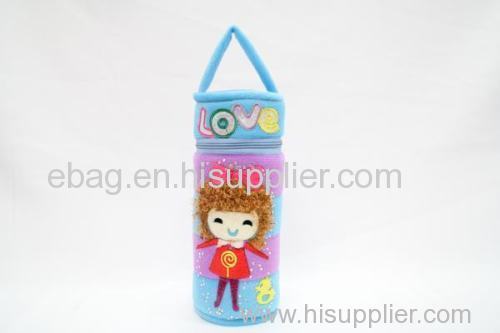 lovely cartoon plush girl 1 cylindrical pencil bags