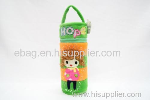 lovely cartoon plush girl 2 cylindrical pencil bags