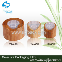 2015 new product cosmetic packaging inner plastic cap bamboo/wooden packaging disc top cap bamboo/wooden bottle cap