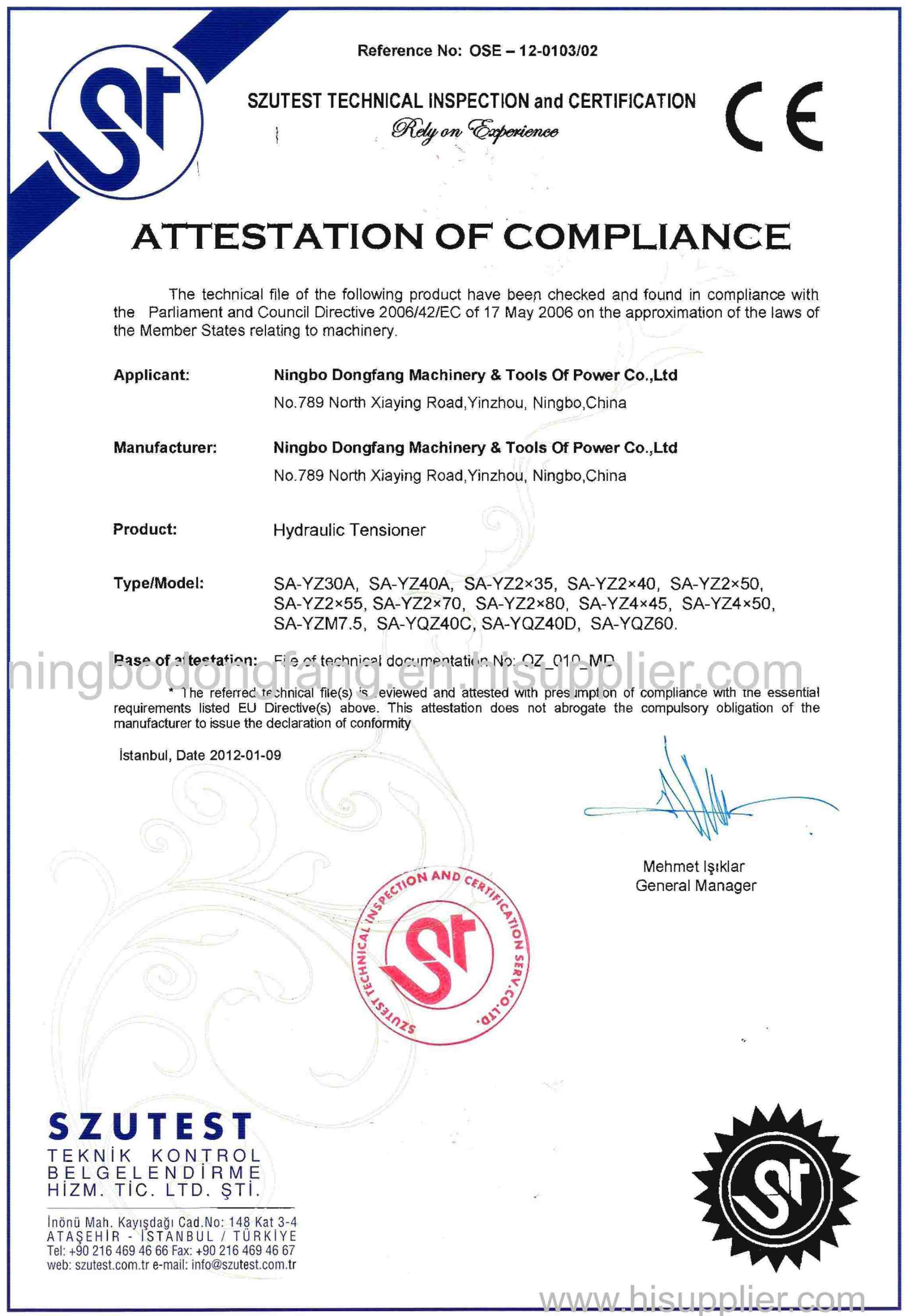 certificado CE de tensor hidráulico