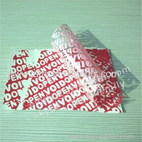 Self adhesive tamper proof Red VOID OPEN security seal sticker label materials in sheets or in rolls