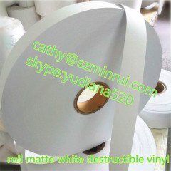 2015 shenzhen minrui roll matte white self adhesive destructible label paper