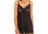 Stereo Embroidery Black Babydoll Nightwear For Women , Stretch Mesh