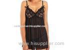 Stereo Embroidery Black Babydoll Nightwear For Women , Stretch Mesh