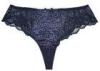 Fancy Jacquard Satin Low Waist Thongs Girls Lace Panties in Dark Blue