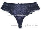 Fancy Jacquard Satin Low Waist Thongs Girls Lace Panties in Dark Blue